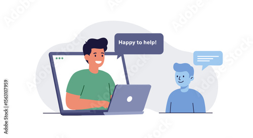 Virtual customer support vector illustration in flat style for online communication design