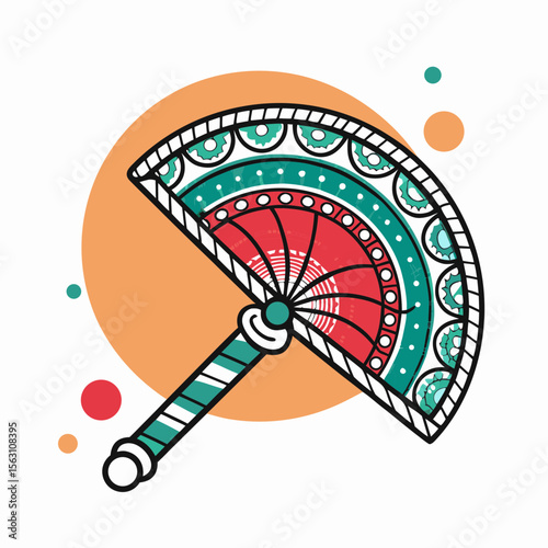 Hand Fan for Navratri Celebration with Traditional Design and Vibrant Colors for Cultural Blogs, Festival Websites, Event Promotion, and Decorative Content  