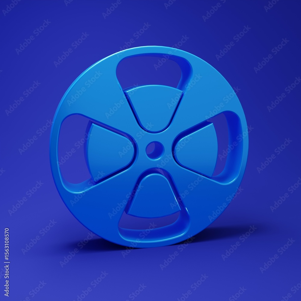 Blue Film reel icon isolated on blue background. Minimalism concept. 3D render illustration Blue Film reel icon isolated on blue background. Minimalism concept. 3D render illustration