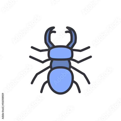 Whimsical Illustration Of A Blue Insect With Large Mandibles On Transparent