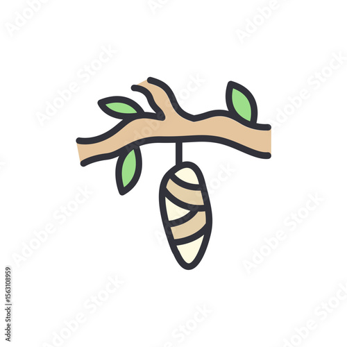 Stylized Caterpillar Cocoon Suspended From A Branch In Nature Illustration