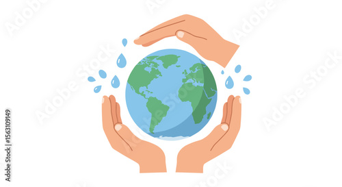 Protecting earth vector illustration - environmental conservation theme in flat style