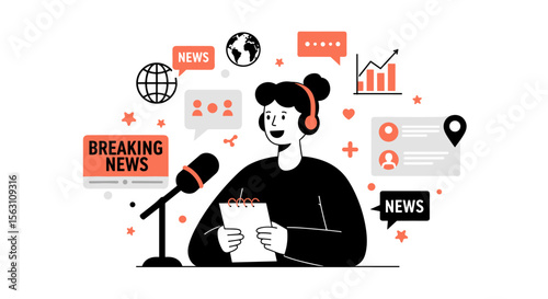 News broadcasting concept vector illustration for media and communication design in flat style