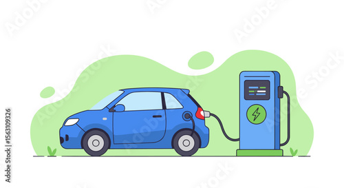 Electric car charging station vector illustration for eco-friendly design and print