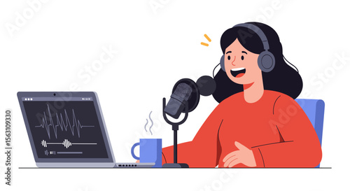 Podcasting enthusiast recording session vector illustration for digital media content