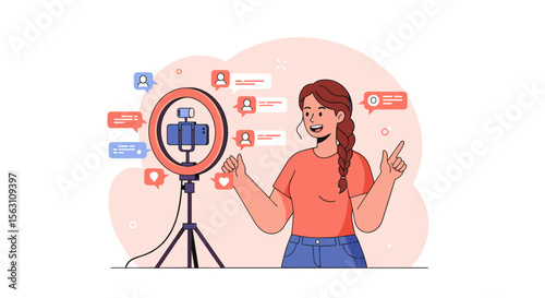 Social media influencer creating content vector illustration for online engagement design