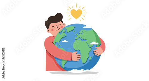 Earth day concept with person embracing globe vector illustration for environmental awareness and love