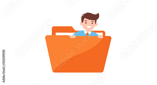Businessman in orange folder vector illustration for office and organizational design