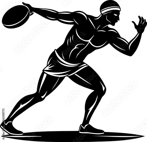 Silhouette of athlete throwing discus, showcasing strength and motion