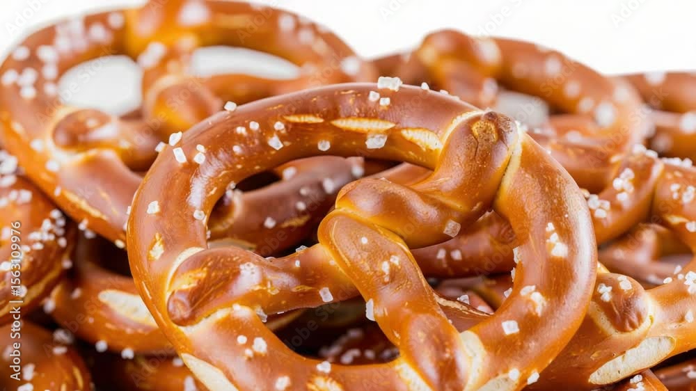 A creative display of pretzels stacked on top of each other, perfect for food photography or marketing use