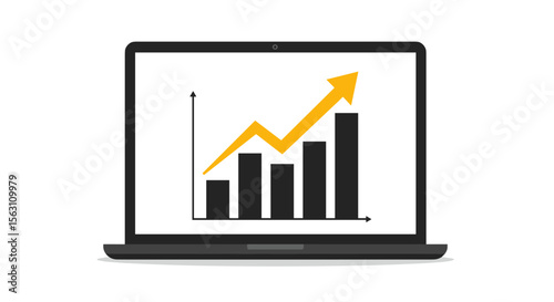 Business growth chart on laptop screen vector illustration for reports and presentations