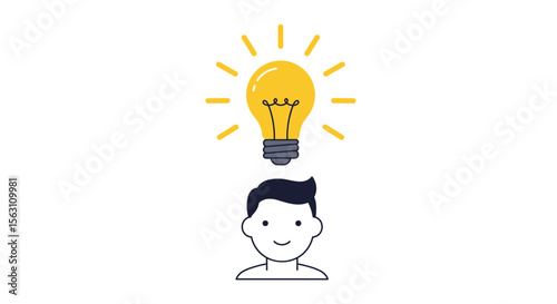 Creative thinking concept with light bulb and happy person - flat style vector illustration for design and inspiration