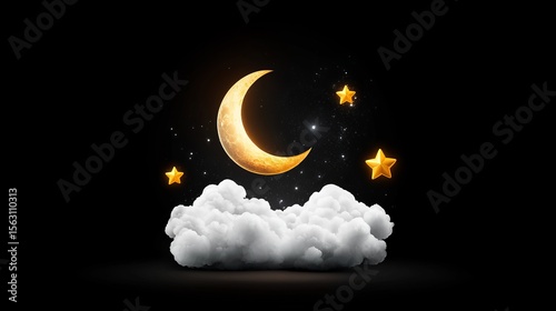 Black and white cloudy night icon, white background