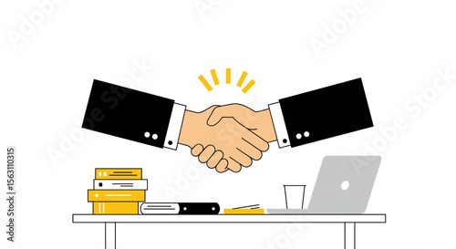 Business agreement concept vector illustration with handshake and office elements