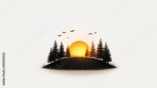 Black and white sunrise icon on white background