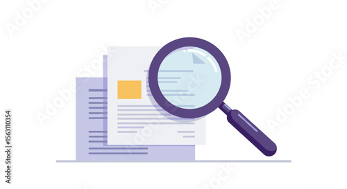 Document analysis with magnifying glass vector illustration for business and education design