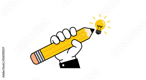 Creative idea concept with hand holding pencil and light bulb vector illustration for design projects