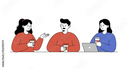 Office coffee break vector illustration featuring colleagues interacting in a minimalist style