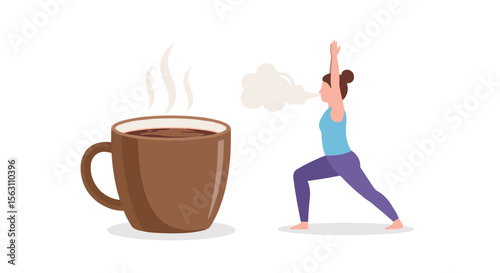 Morning yoga and coffee vector illustration for wellness design in flat style