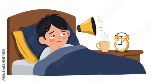 Sleepy child with insomnia in bed vector illustration for sleep awareness design