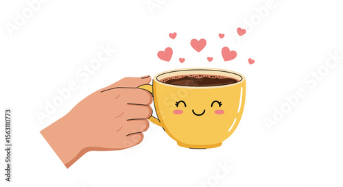 Cute coffee cup with smiling face vector illustration for valentine's day design