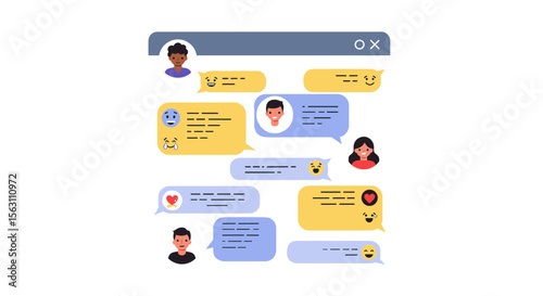 Social media chat interface vector illustration - flat style design for online communication and messaging apps