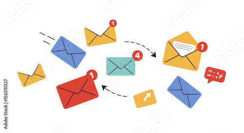 Colorful mail communication vector illustration - modern envelope and notification design for digital concepts