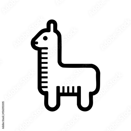 Minimalist black outline vector of a llama with stylized wool markings, symbolizing South American culture, livestock, and textile production.

