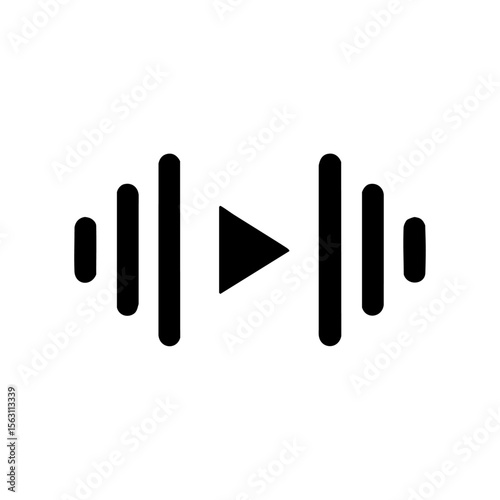 Minimalist vector logo merging a play button with audio waveforms, symbolizing media playback, sound, and digital content creation.

