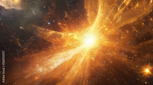 Brilliant Cosmic Energy Explosion Radiating Golden Light in Deep Space