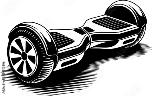 Bold black silhouette of hoverboard on sandy surface, perfect for summer outdoor designs
