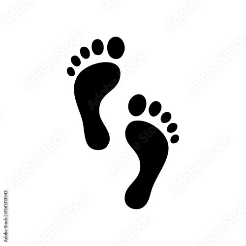 Minimalist black icon of varied footprints in a trail, representing exploration, movement, or individual journeys.
