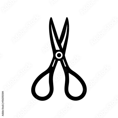 Minimalist black icon of open garden shears with sharp cutting blades.