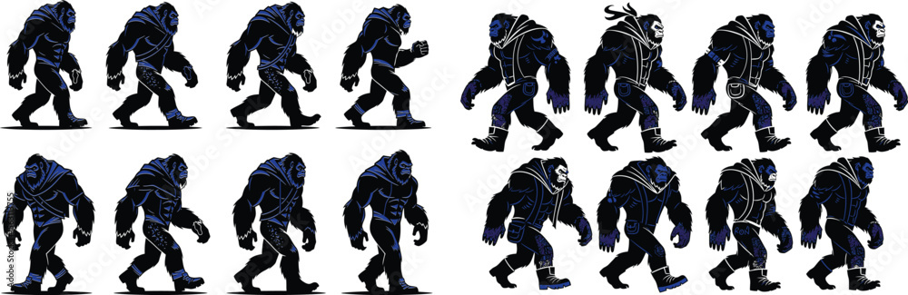 Obraz premium Gorilla Monster Character Walk Cycle Animation Sprite Sheet