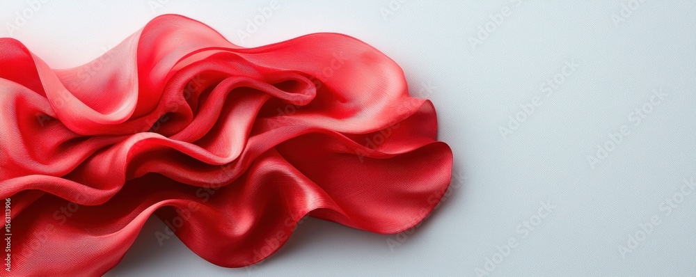 Fototapeta premium A close-up of flowing red silk fabric on a light background, showcasing elegance and texture.