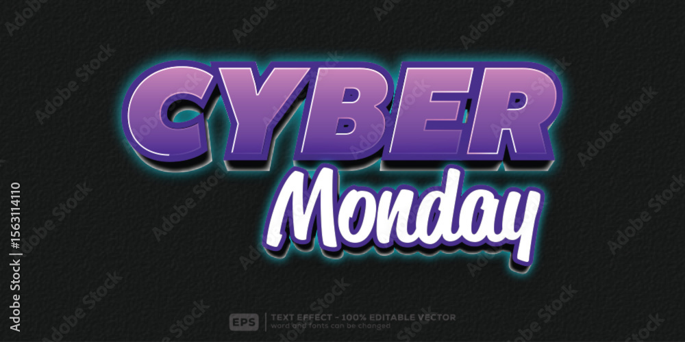 Obraz premium Monday Cyber 3D Cartoon Editable Text Effect | Premium Font Template