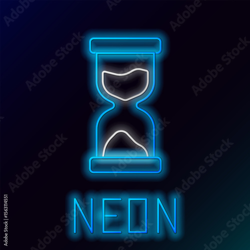 Glowing neon line Old hourglass with flowing sand icon isolated on black background. Sand clock sign. Business and time management concept. Colorful outline concept. Vector
