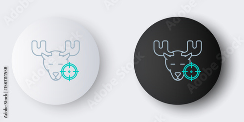 Line Hunt on moose with crosshairs icon isolated on grey background. Hunting club logo with moose and target. Rifle lens aiming a moose. Colorful outline concept. Vector