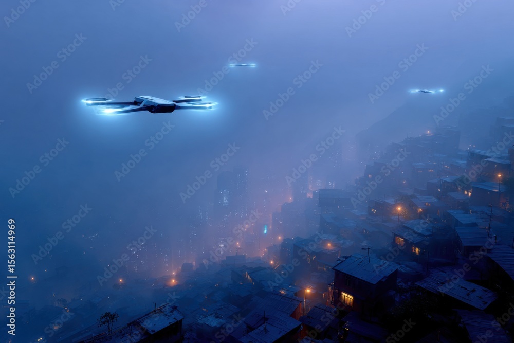 custom made wallpaper toronto digitalDrones flying over slums in futuristic city at night