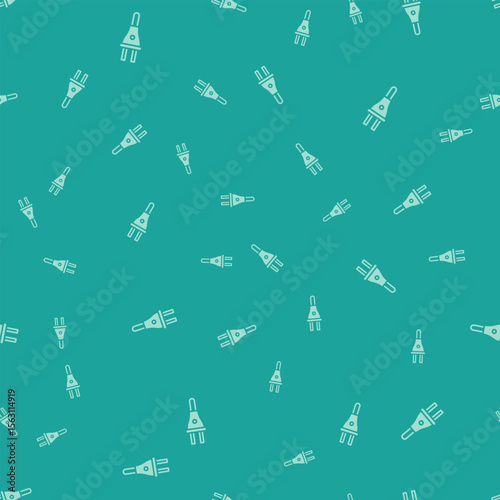 Green Electric plug icon isolated seamless pattern on green background. Concept of connection and disconnection of the electricity. Vector