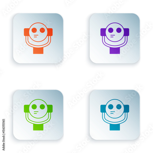 Color Tourist binoculars icon isolated on white background. Binoculars telescope on the observation deck for tourists. Set colorful icons in square buttons. Vector