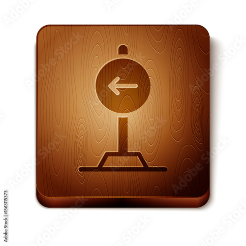 Brown Traffic sign turn left warning attention icon isolated on white background. Traffic rules and safe driving. Wooden square button. Vector