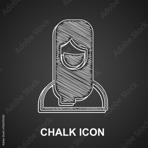 Chalk Muslim woman in hijab icon isolated on black background. Vector