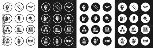 Set Drone, Robot, charging battery, Smart glasses, Waiter robot, Soldering iron, Creating and Artificial intelligence icon. Vector