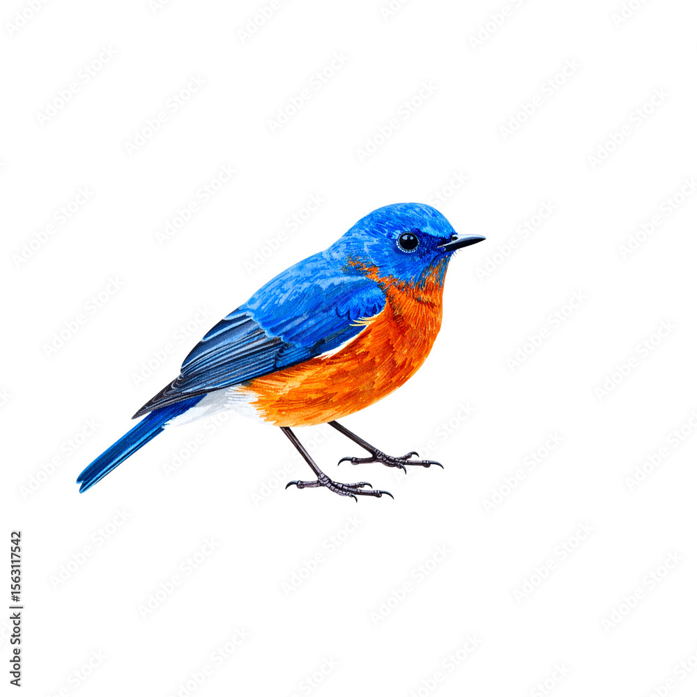 Fototapeta premium Isolated lilac-breasted roller bird with colorful feathers and a red beak on a tropical branch