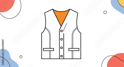 Illustration of a formal white vest with an orange collar and button detail for a classic menswear look