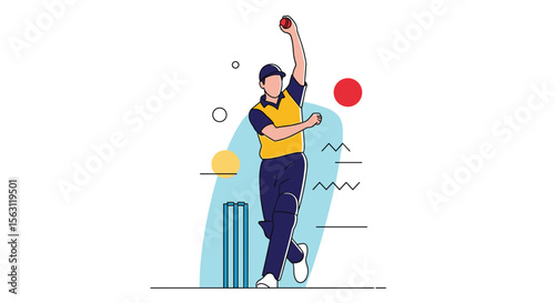 A cricketer is in the middle of delivering a ball during a match on a field with a wicket behind him