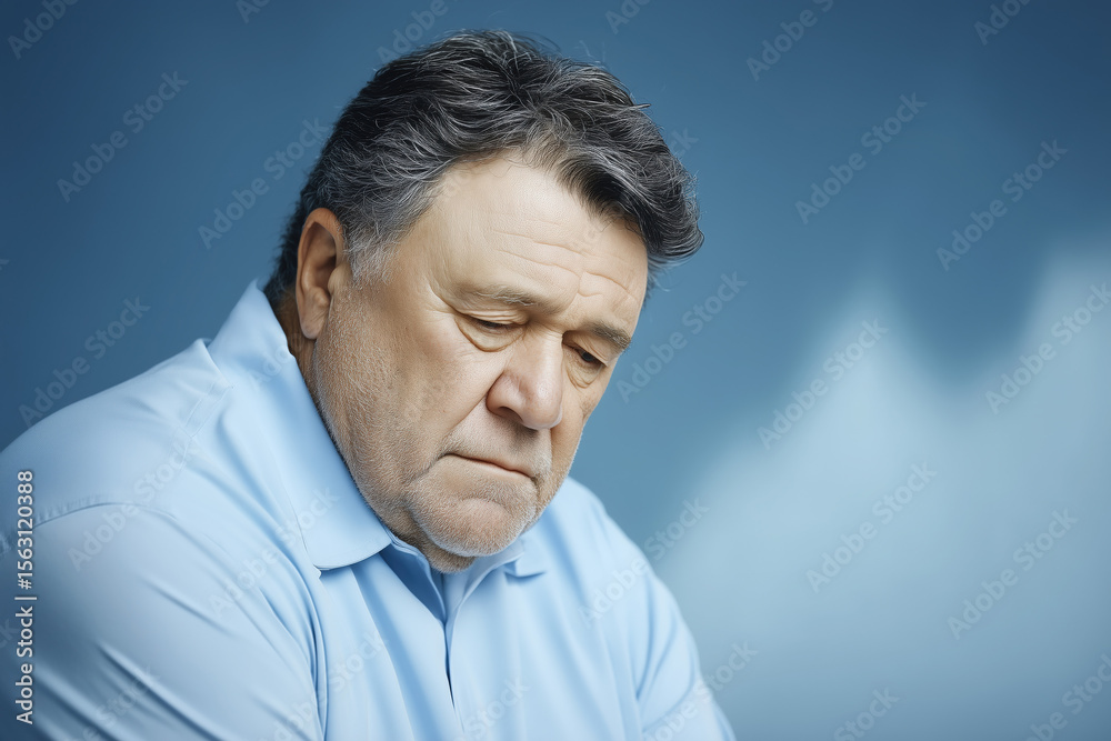 Fototapeta premium Sad Depressed Older Man Looking Down Worried Senior Facing Problem Difficulty Aging Process Mental Health