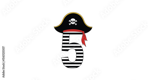 A pirate adventure number five with stripes and a jolly roger hat for a festive celebration