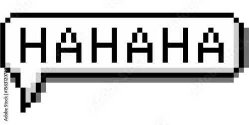 Pixel laughing bubble speech vector, expressing humor or amusement in a retro, pixelated style. Perfect for digital interfaces, gaming, or nostalgic communication with a playful tone.
